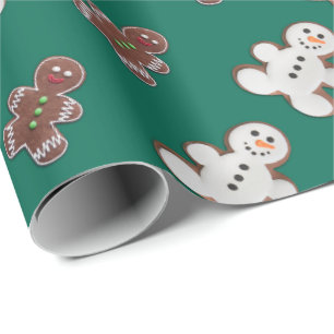 Papel De Presente Padrão de homens de biscoito de gengibre branco e