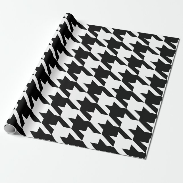 Papel De Presente Padrão de houndstooth preto e branco (Desenrolado)