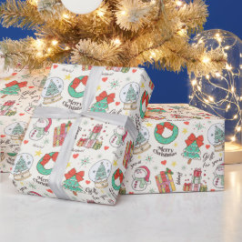 Papel De Presente Padrão de Ícone de Presente de Natal Fofo em Branc