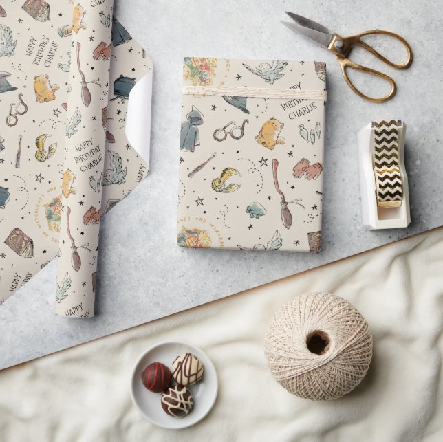 Papel De Presente Padrão de Ícones de Harry Potter - Aniversário (Artesanato)