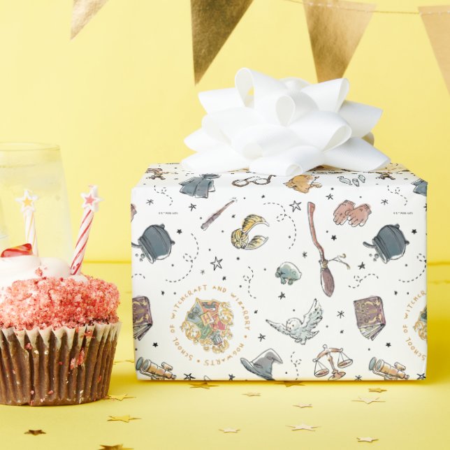 Papel De Presente Padrão de Ícones de Harry Potter - Aniversário (Festa de aniversário)