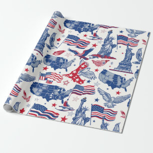 Papel De Presente Padrão de Ícones Patrióticos - Estátua da Liberdad