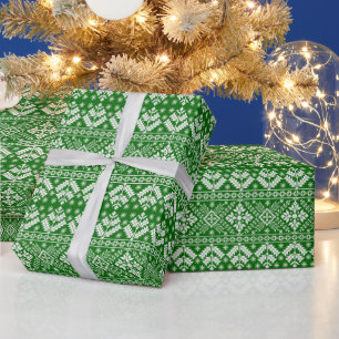 Papel De Presente Padrão de Ilha da Feira de Natal Verde e Branco