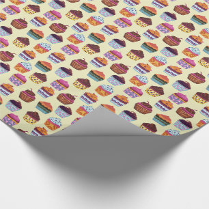 Papel De Presente Padrão de Ilustração de Cupcakes Coloridos Quirky