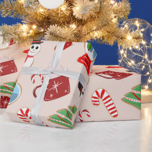 Papel De Presente Padrão de Ilustração do Cookie Vermelho Festivo