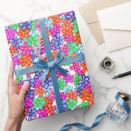 Papel De Presente Padrão de Ilustração Floral de Flores Multicolorid