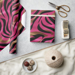 Papel De Presente Padrão de Impressão Animal Dourado de Zebra Rosa P