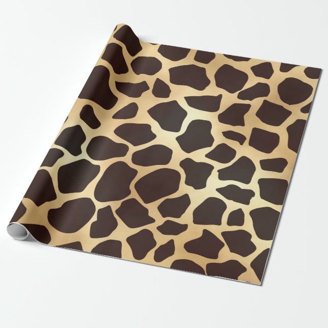 Papel De Presente Padrão de Impressão Animal Marrom Giraffe Dourado  (Desenrolado)