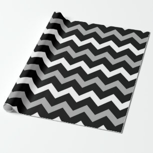 Papel De Presente Padrão de Impressão Chevron Preto Branco e Cinza