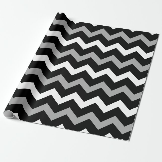 Papel De Presente Padrão de Impressão Chevron Preto Branco e Cinza (Desenrolado)