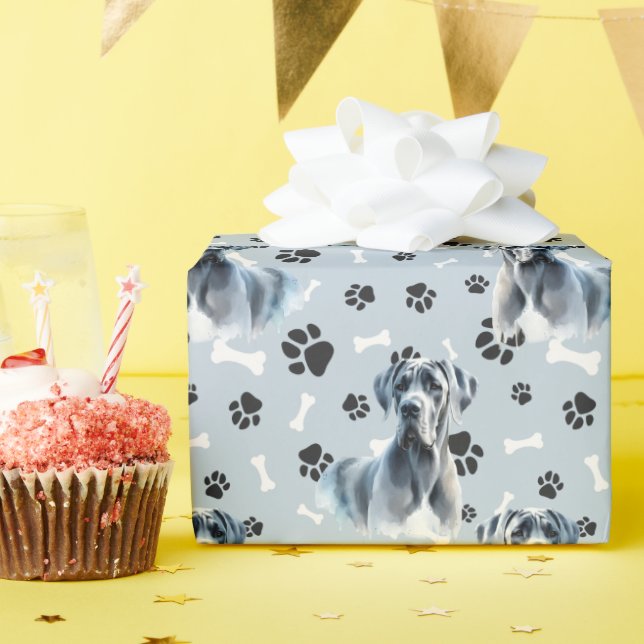 Papel De Presente Padrão de Impressão da Pata de Retrato do Cachorro (Festa de aniversário)