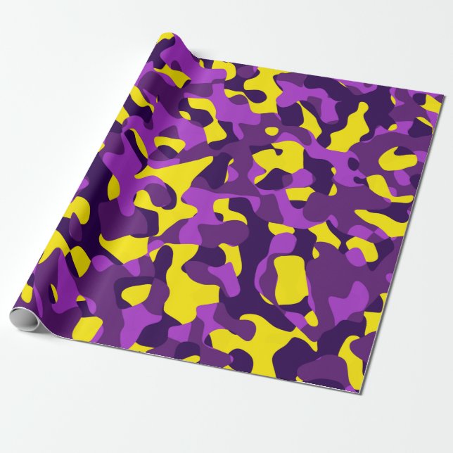 Papel De Presente Padrão de Impressão de Camuflagem Amarelo Roxo (Desenrolado)