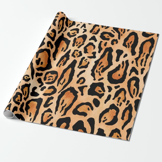 Papel De Presente Padrão de impressão de Cheetah de Aquarela (Desenrolado)