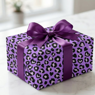 Papel De Presente Padrão de Impressão de Coração Roxo de Leopardo de