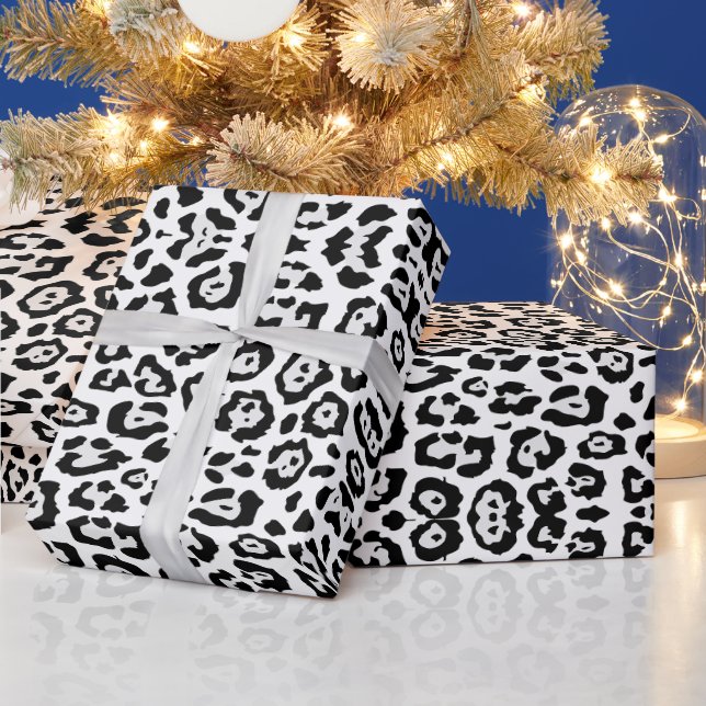 Papel De Presente Padrão de impressão de leopardo moderno preto cinz (Feriados)