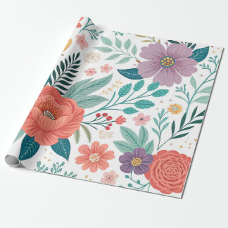 Papel De Presente Padrão de Impressão de Multiverso Floral Vibrante