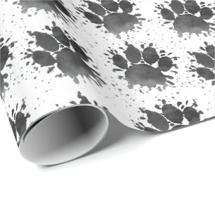 Papel De Presente Padrão de Impressão de Pata de Cachorro com Aquare