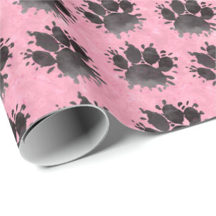 Papel De Presente Padrão de Impressão de Pata de Cachorro em Aquarel