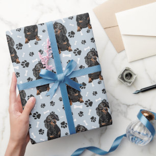 Papel De Presente Padrão de Impressão de Pata de Cão Negro Tan Dachs