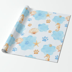 Papel De Presente Padrão de impressão de pata inspirado no oceano co