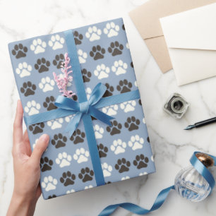 Papel De Presente Padrão de Impressão de Pata Prata Azul
