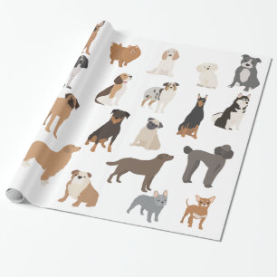Papel De Presente Padrão de Impressão de Raças de Amantes de Cães Di