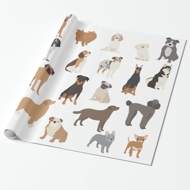 Papel De Presente Padrão de Impressão de Raças de Amantes de Cães Di (Desenrolado)