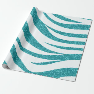 Papel De Presente Padrão de Impressão de Zebra Azul Turquesa e Branc