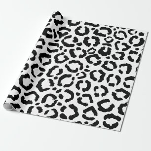 Papel De Presente Padrão de Impressão do Animal Leopardo Branco Negr