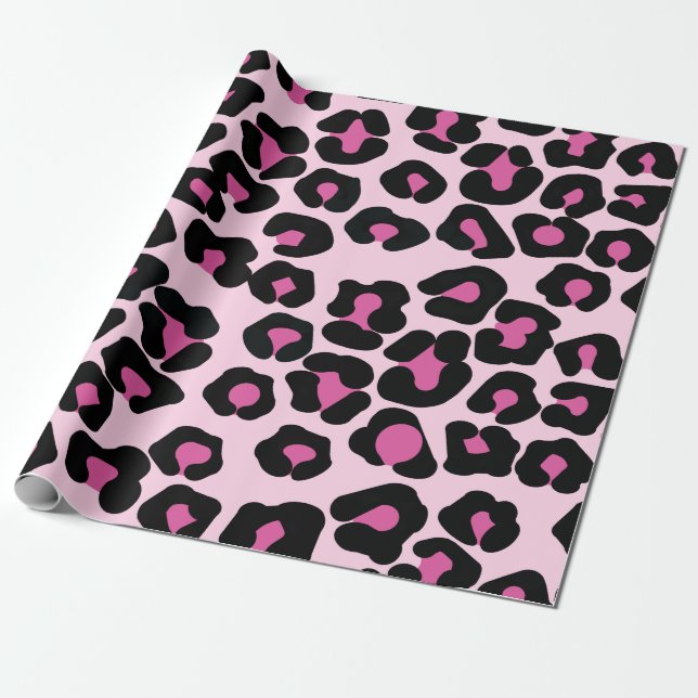 Papel De Presente Padrão de impressão do leopardo rosa e preto (Desenrolado)