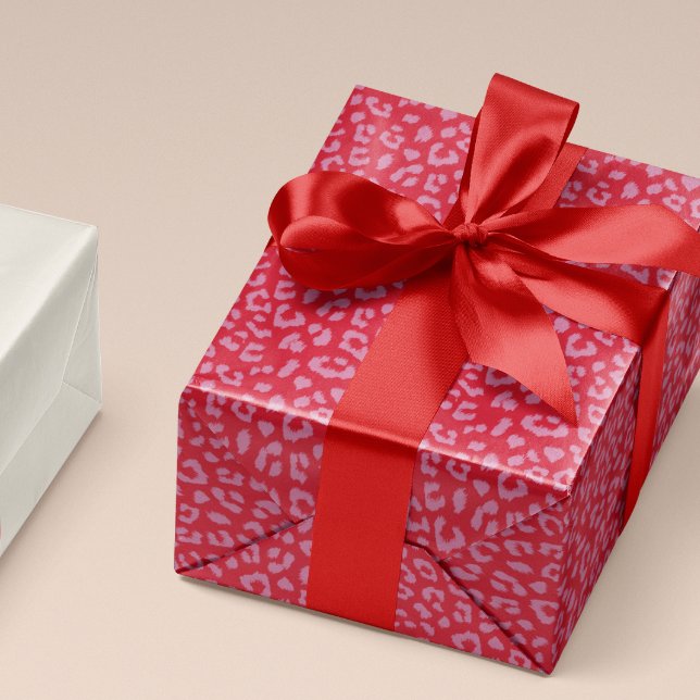 Papel De Presente Padrão de impressão do Leopardo rosa e vermelho (pink on red leopard print gift wrapping paper roll)