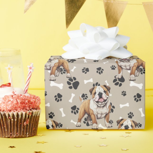 Papel De Presente Padrão de Impressão e Osso da Plataforma Bulldog (Festa de aniversário)