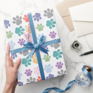 Papel De Presente Padrão de Impressões de Pata de Cachorro Colorido