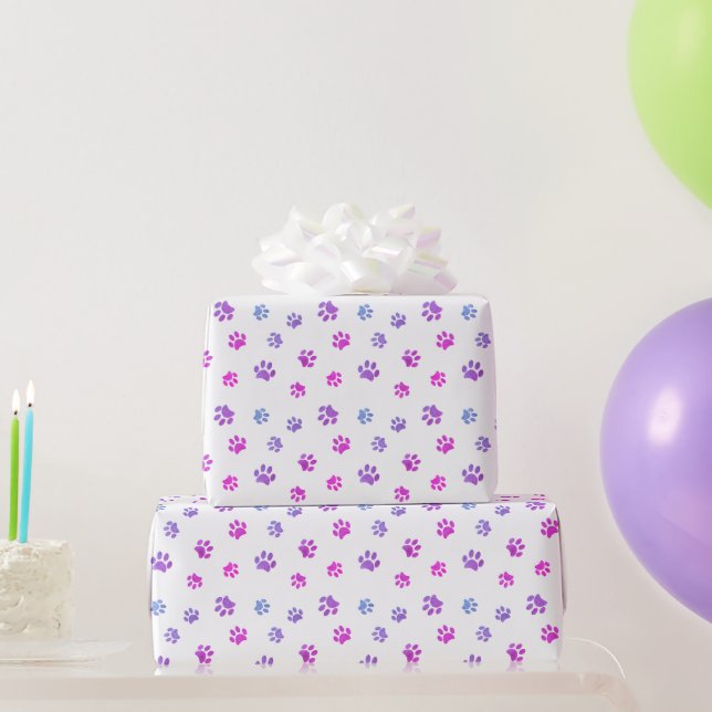 Papel De Presente Padrão de Impressões de Pata Rosa Roxo Azul (Presentes para festas)