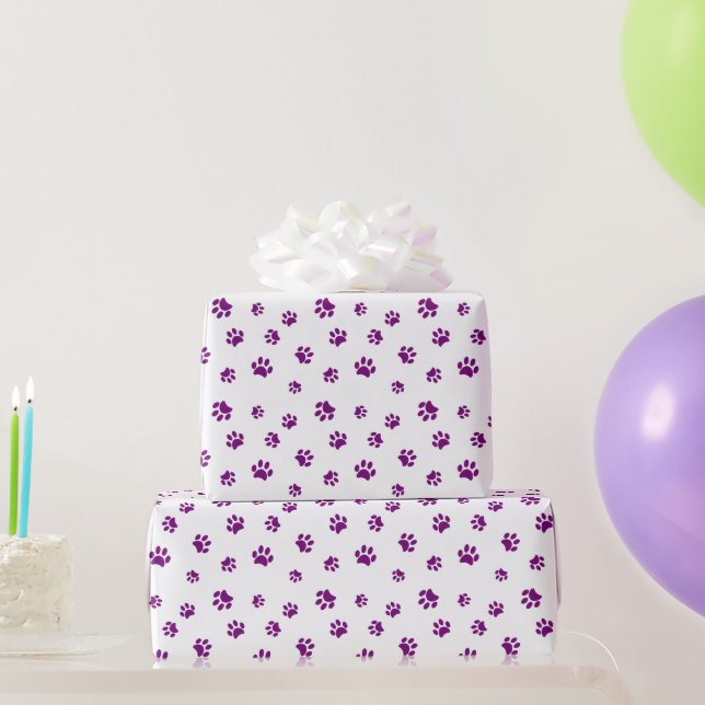 Papel De Presente Padrão de Impressões de Pata Roxa (Presentes para festas)