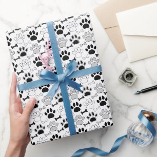 Papel De Presente Padrão de Impressões de Patas e Ossos de Cachorro