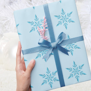 Papel De Presente Padrão de Inverno de Floco de Neve Azul Moderno e