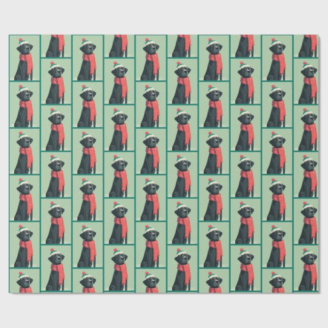 Papel De Presente Padrão de Inverno do Black Lab (Aberto)