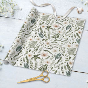 Papel De Presente Padrão de Jardim Botânico Floral Aquarela