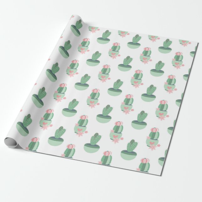 Papel De Presente Padrão de Jardim de Cactus (Desenrolado)