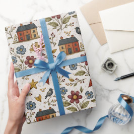 Papel De Presente Padrão de Jardim de Corações de Casa de Campo Popu