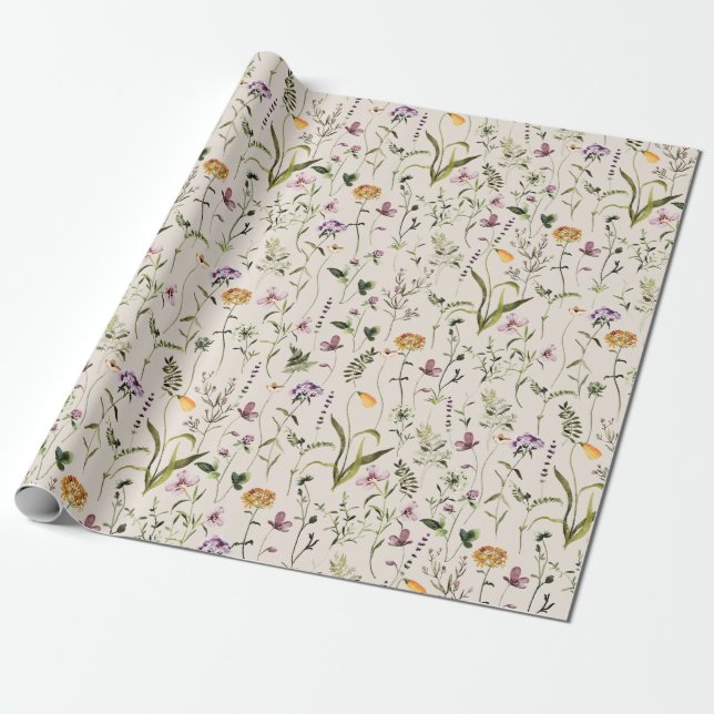Papel De Presente Padrão de Jardim de Flores Silvestres  (Desenrolado)