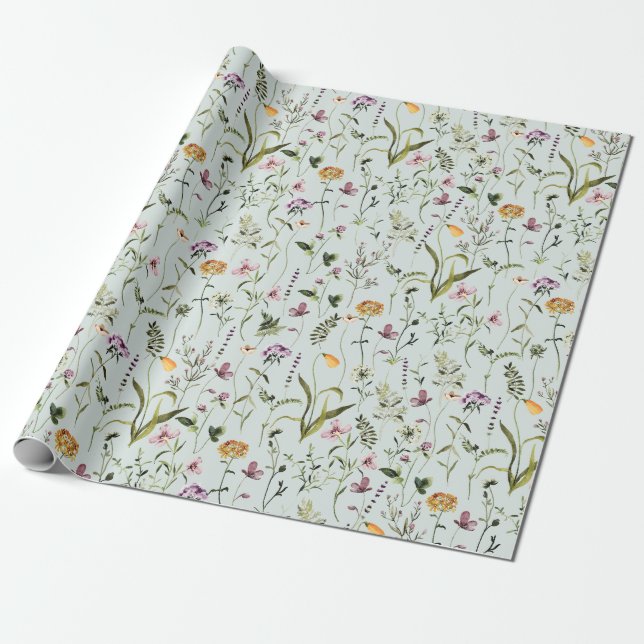 Papel De Presente Padrão de Jardim de Flores Silvestres  (Desenrolado)