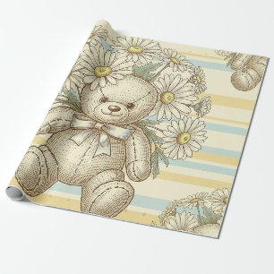 Papel De Presente Padrão de Jardim de Margaridas do Ursinho (1)