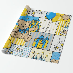 Papel De Presente Padrão de Jardim de Margaridas do Ursinho (4)