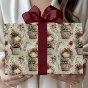 Papel De Presente Padrão de Jardim de Natal Caprichoso em Ângulo
