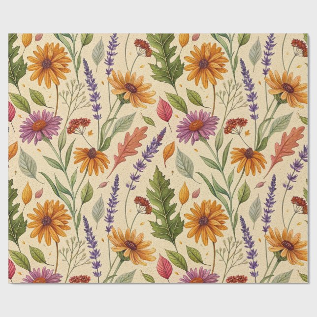 Papel De Presente Padrão de Jardim Floral de Outono da Botica (Aberto)