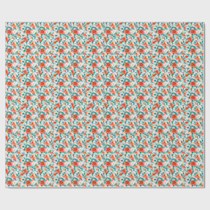 Papel De Presente Padrão de Jardim Floral Laranja Vibrante - Chá Ele