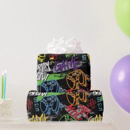 Papel De Presente Padrão de Jogo Neon Grafite