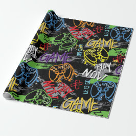 Papel De Presente Padrão de Jogo Neon Grafite